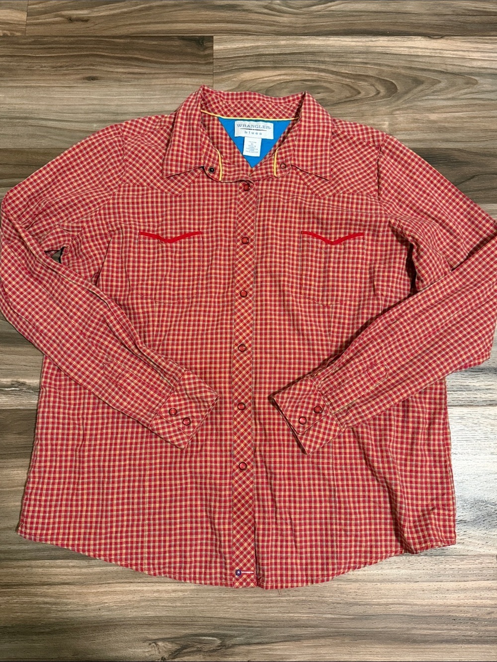 VTG Wrangler Western Shirt Mens XL Red Plaid Pearl Snap Long Sleeve Cowboy